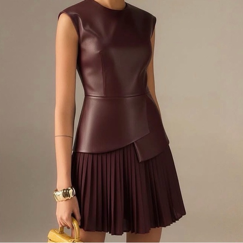COMMENSE Faux Leather Dress with Peplum Detail